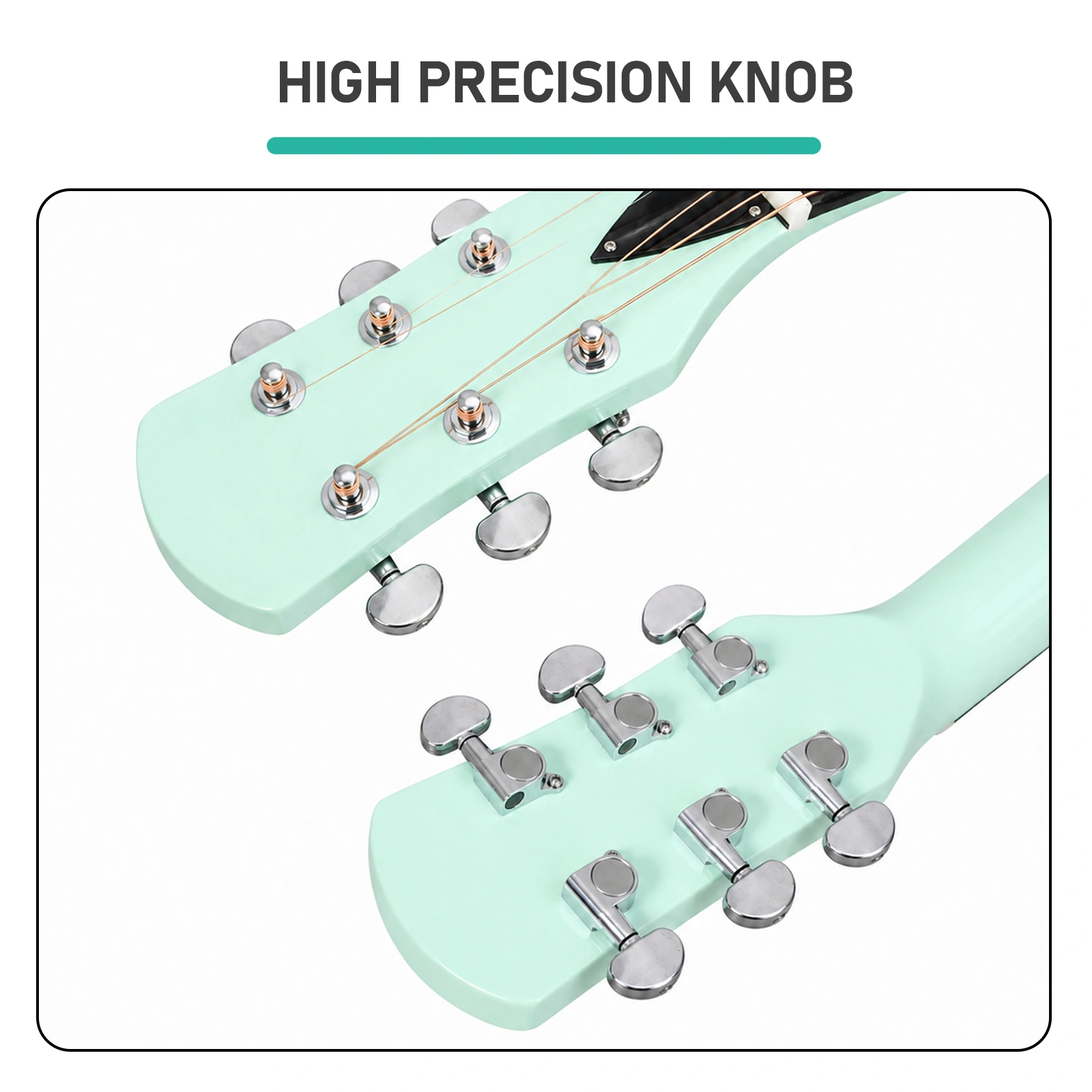 38" Acoustic Guitar for Beginners, H Body Basswood Folk Guitar, Mint Green 6-String Student Guitar w/ Case, Picks & Strap view 6