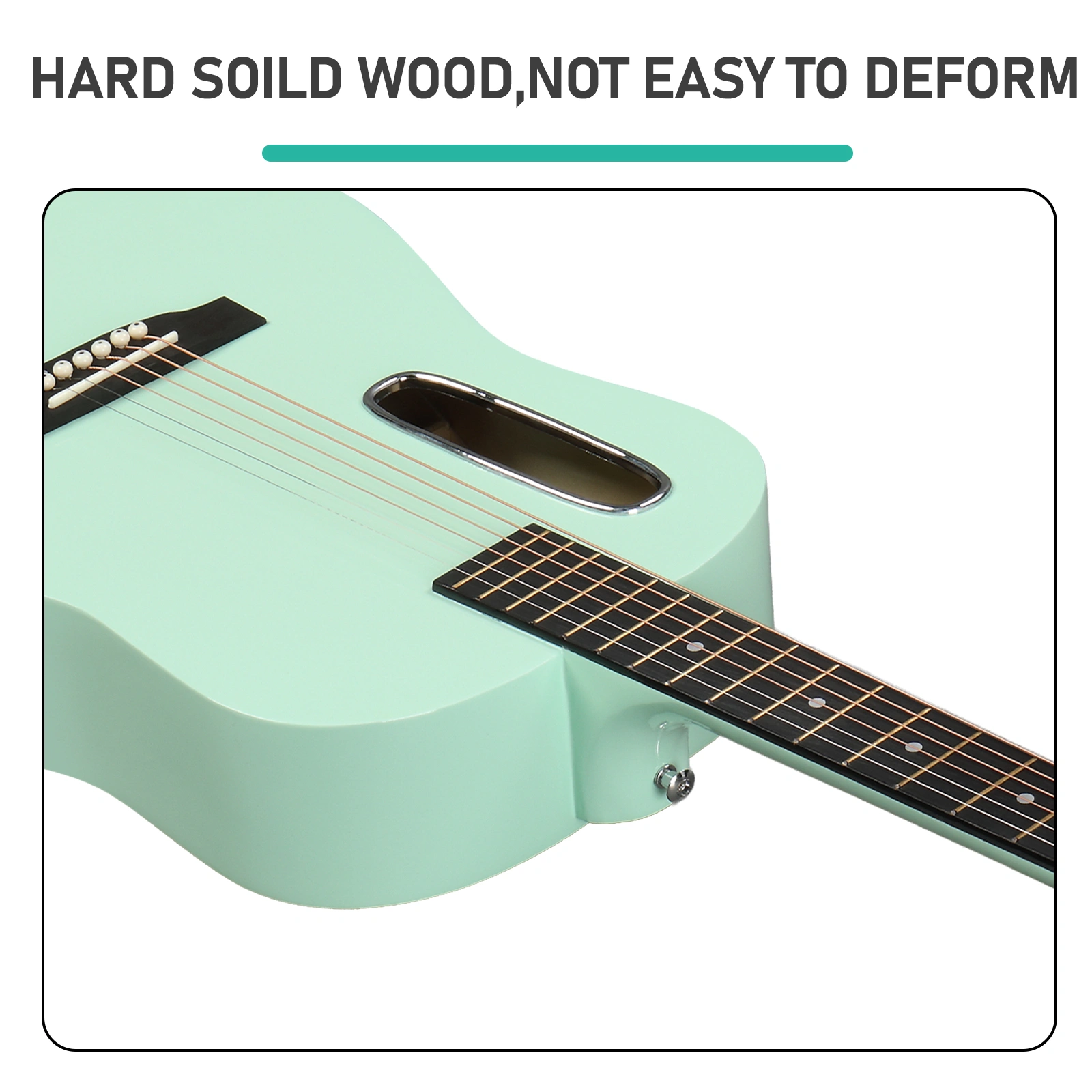 38" Acoustic Guitar for Beginners, H Body Basswood Folk Guitar, Mint Green 6-String Student Guitar w/ Case, Picks & Strap view 7