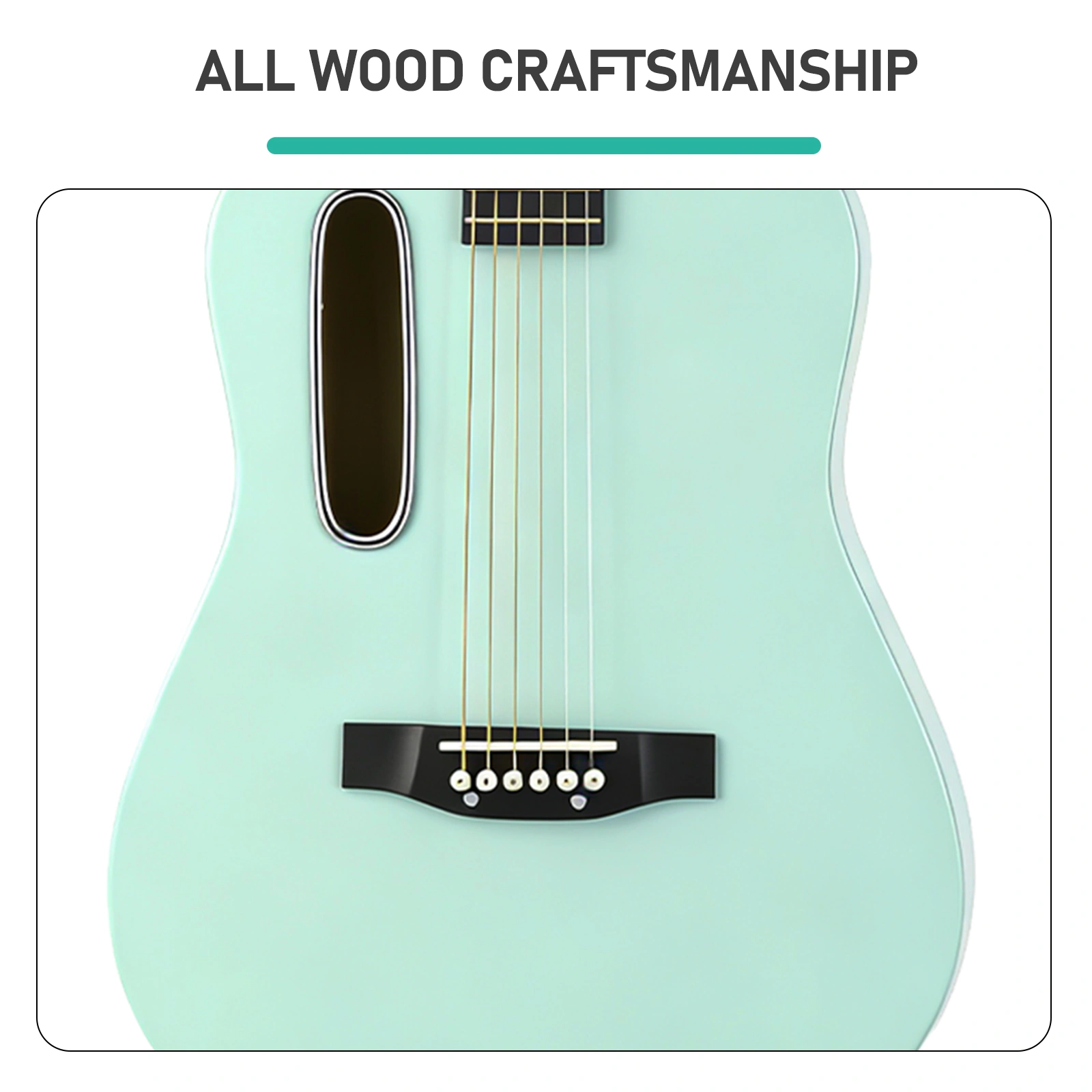 38" Acoustic Guitar for Beginners, H Body Basswood Folk Guitar, Mint Green 6-String Student Guitar w/ Case, Picks & Strap view 9