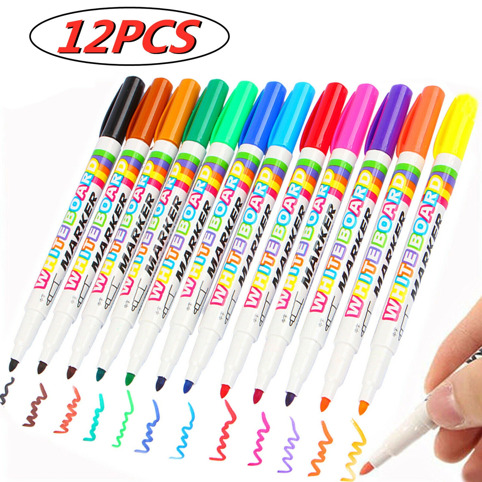 12 Colour White Board Marker Pens Pen Dry Eraser Easy Wipe Whiteboard Easy Dry view 2