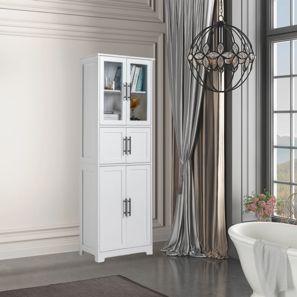6-Door Bathroom High Cabinet, Tall Storage Cupboard with Shelves, White Finish for Bathroom Organization view 3