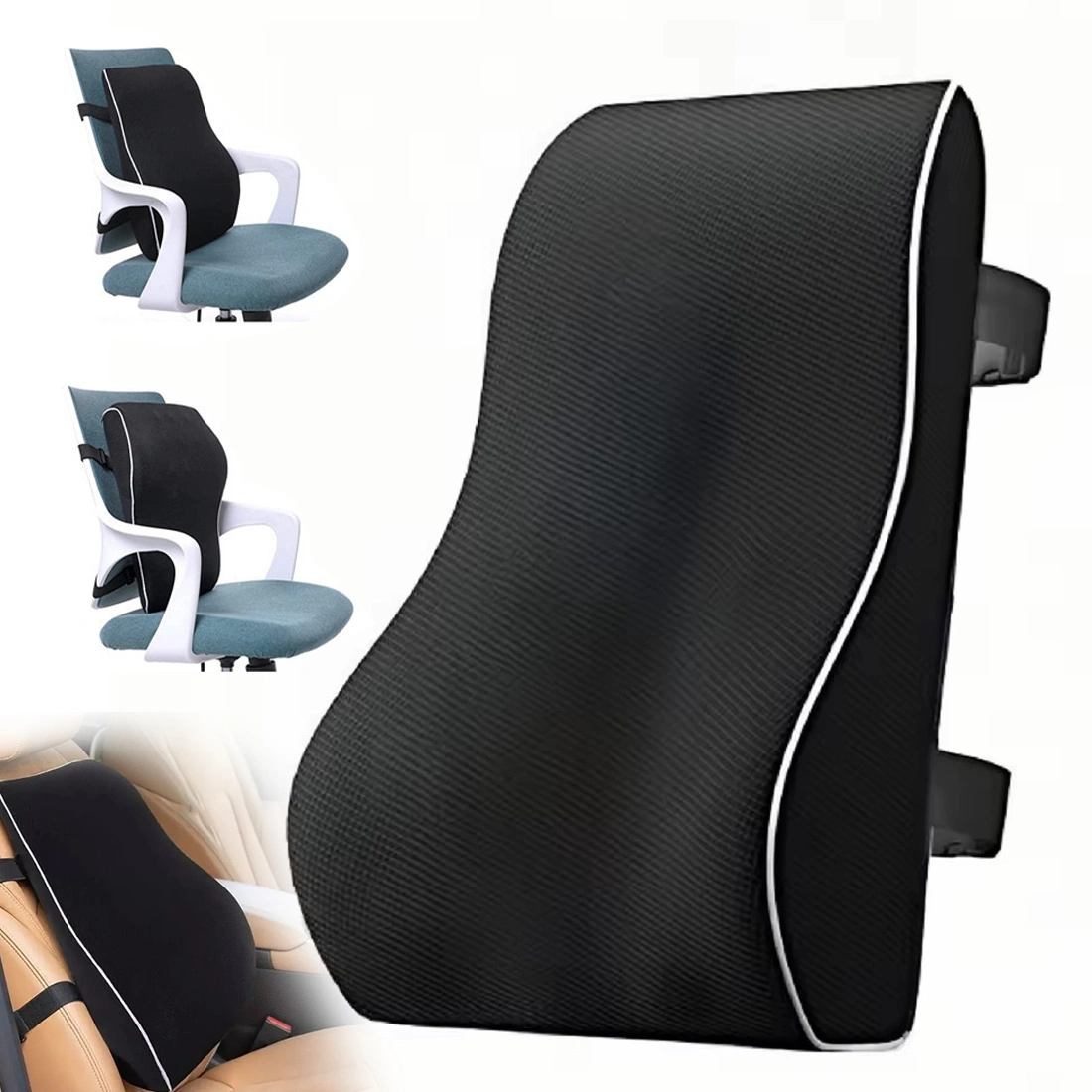 Memory Foam Seat Back Support Cushion, Lumbar Lower Pain Relief Chair Car Pillow view 3