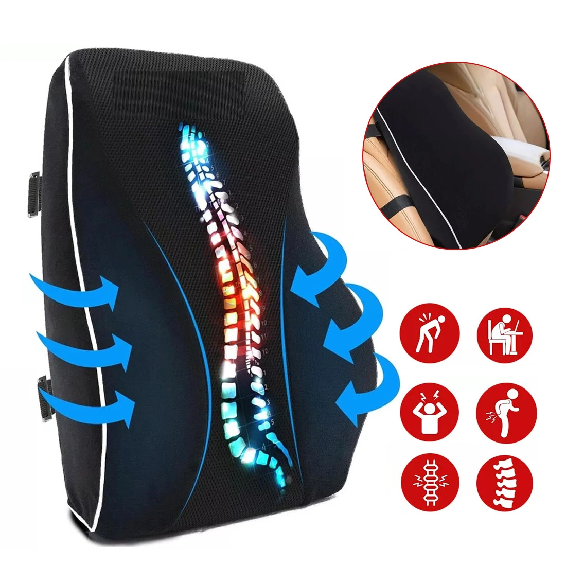 Memory Foam Seat Back Support Cushion, Lumbar Lower Pain Relief Chair Car Pillow view 4
