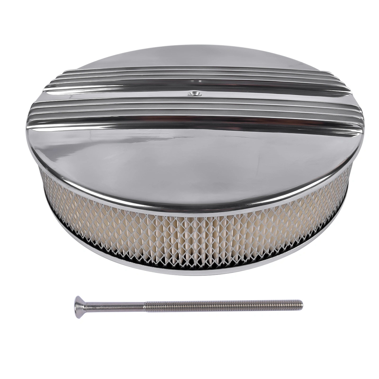14" x 3" Half Finned Aluminum Air Cleaner With Recessed Base and Paper Element Polished
