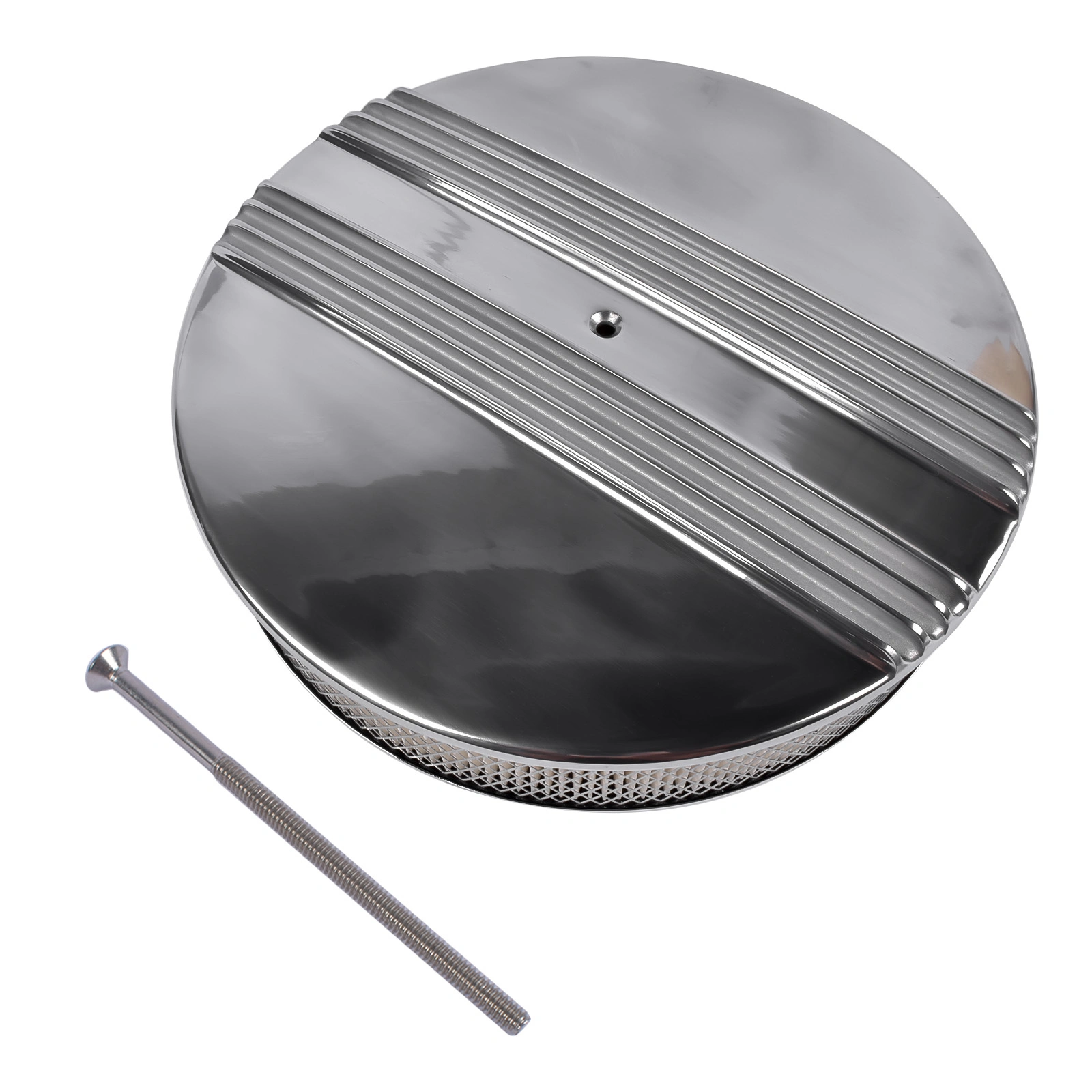 14" x 3" Half Finned Aluminum Air Cleaner With Recessed Base and Paper Element Polished view 3