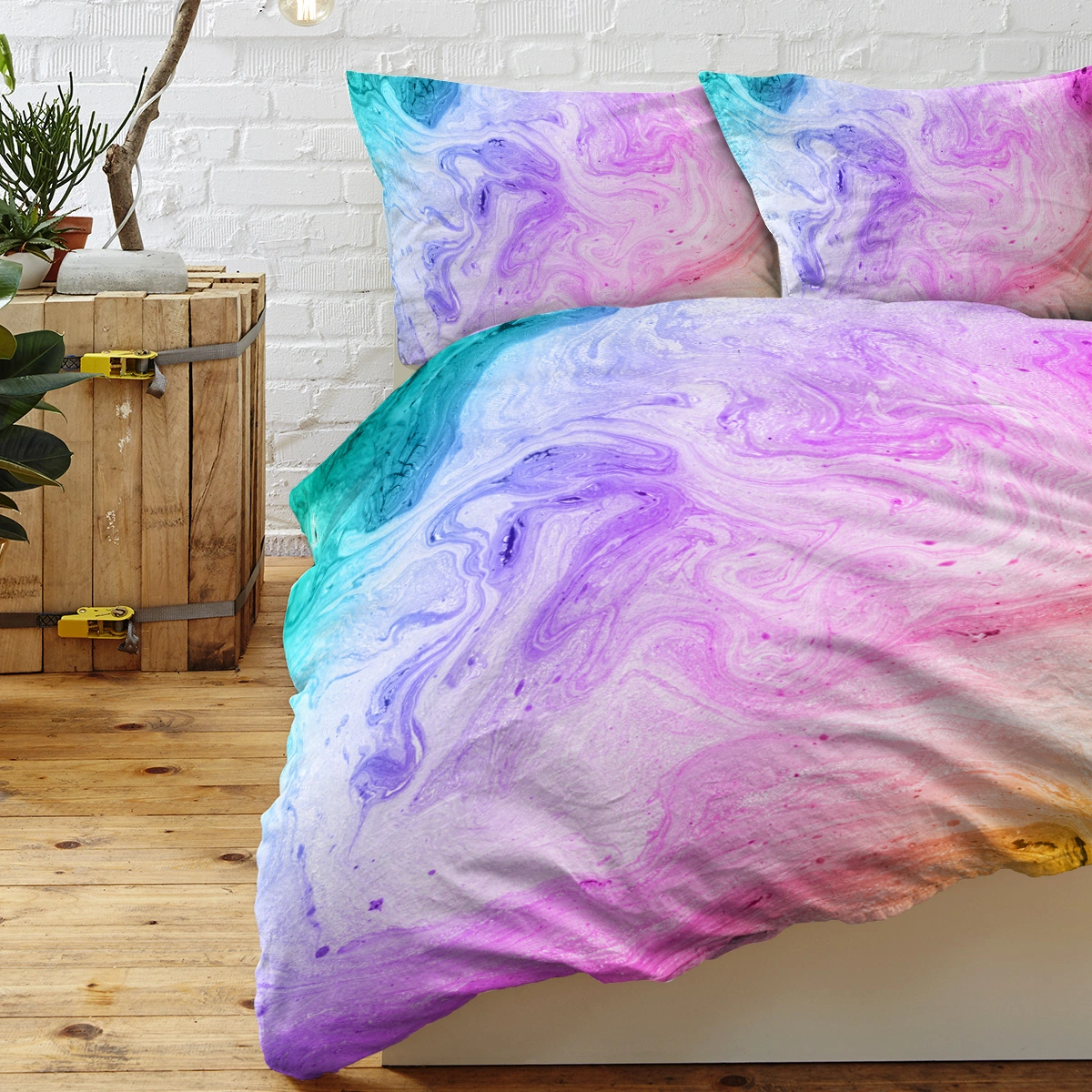 Girly Duvet Cover Rainbow Glitter Ombre Bedding Sets 3 Pcs Chic Unicorn Pink Purple Blue Green Pastel Bed Spreads Sparkle Quilt Cover Set with 2 Pillow Shams (Single) view 3