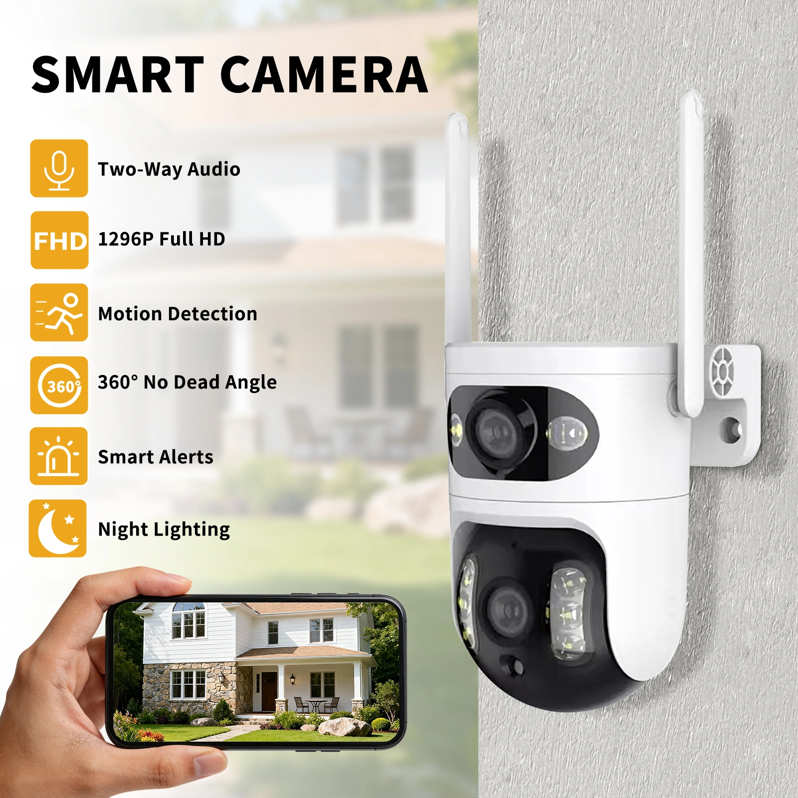 Dual eye gun ball linkage monitoring camera, panoramic+detail dual camera, high-definition security more comprehensive