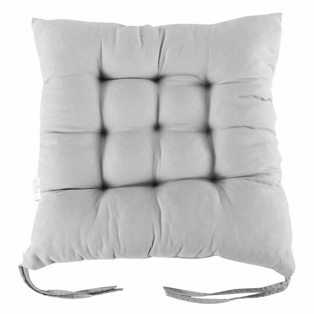 4 Pack Seat Pad Dining Room Garden Kitchen Chair Seat Cushions Tie On Plain UK-grey view 3