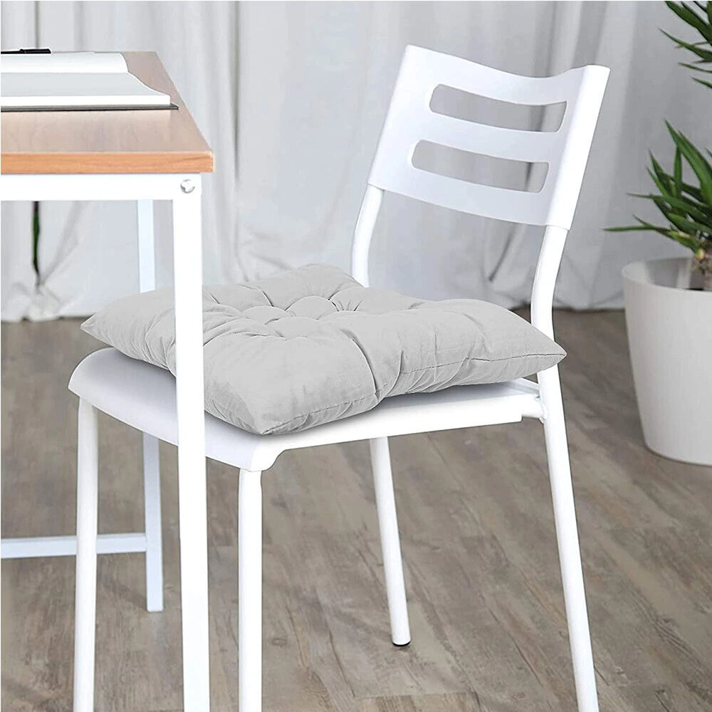 4 Pack Seat Pad Dining Room Garden Kitchen Chair Seat Cushions Tie On Plain UK-grey view 4