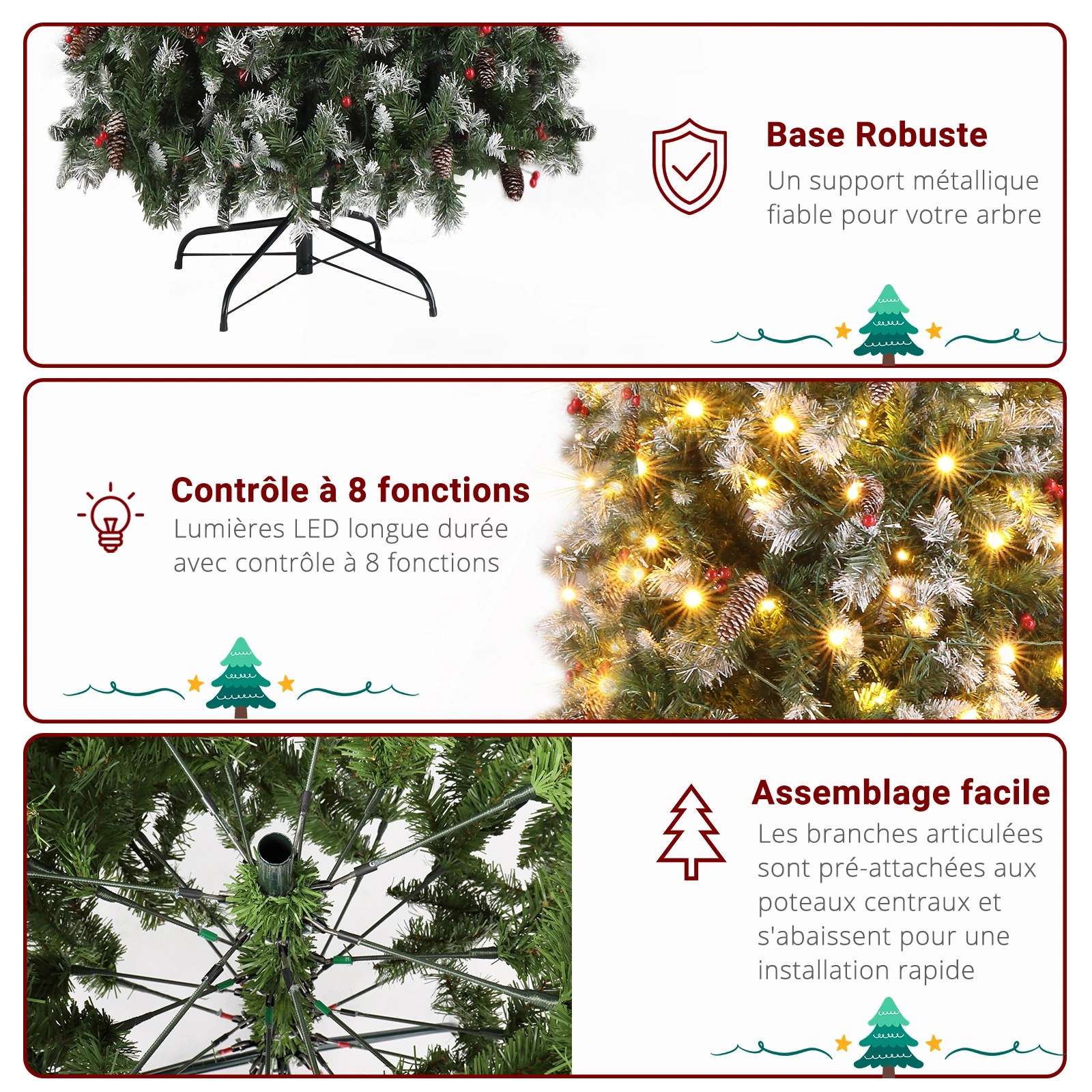9ft Pre-Lit Christmas Tree, Pointed Pencil Shape, 460 Warm White LED Lights, 8 Modes, Sticky White Base, Green PVC view 3