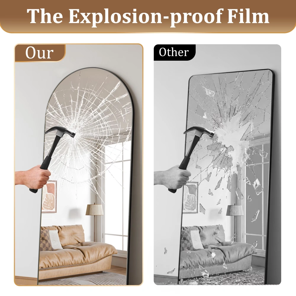 71x30 Arch Top Full Length Floor Mirror, Oversized Metal Frame Standing Mirror, Freestanding Wall Mirror for Bedroom Living Room, Black view 2