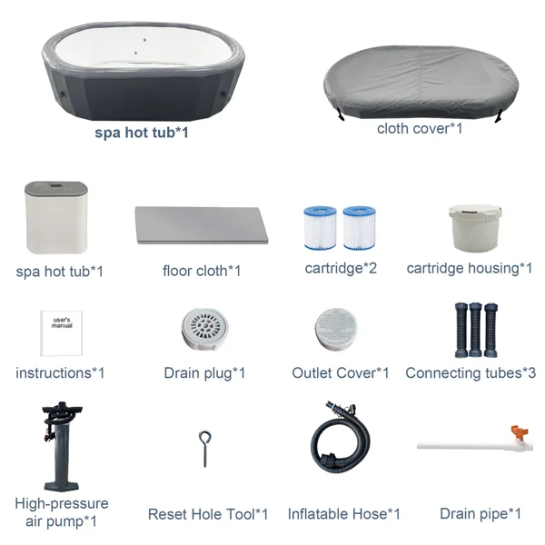 Hot Tub Inflatable Portable Oval Spa 2 Person Hot Tub with 180 Bubble Jets, Cover, Filter Cartridges, Pump view 4