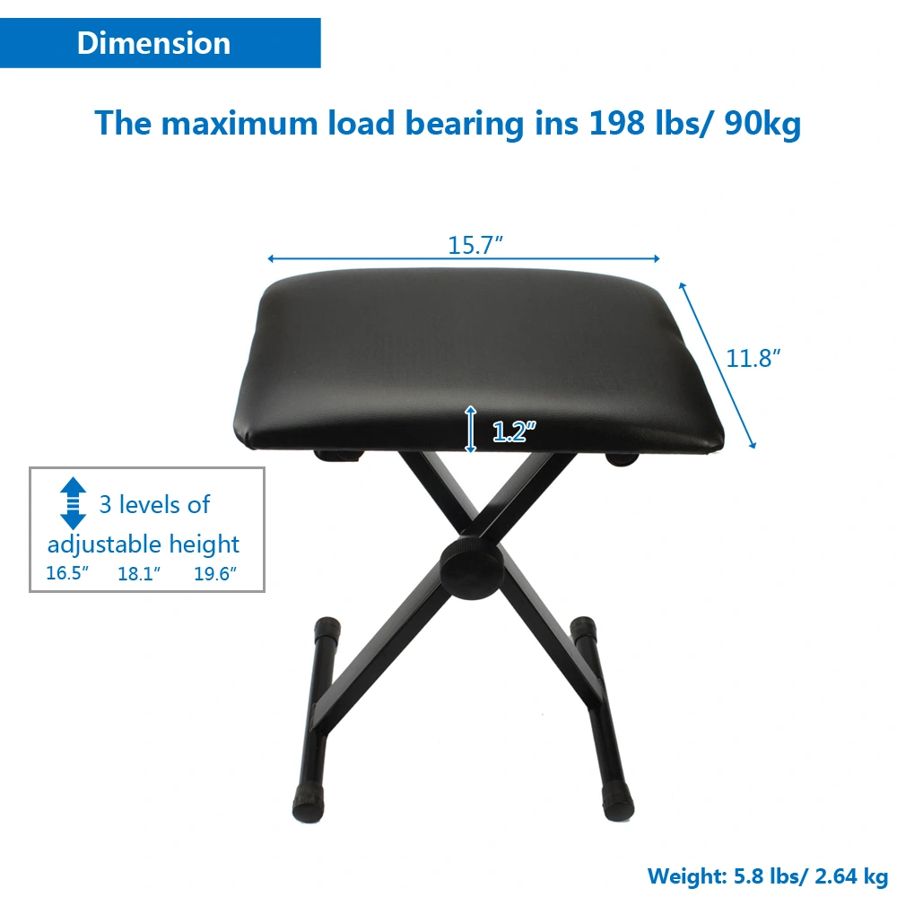 Adjustable Folding Piano Bench Stool Seat Black view 11