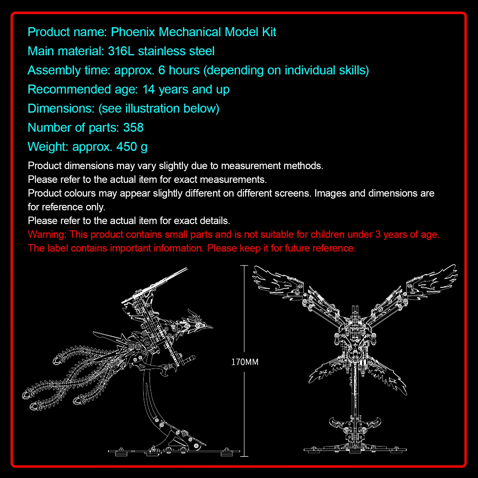 3D Metal Puzzle Phoenix DIY Assembly Model Kit Creative Educational STEM Intellectual Challenge Gift view 2