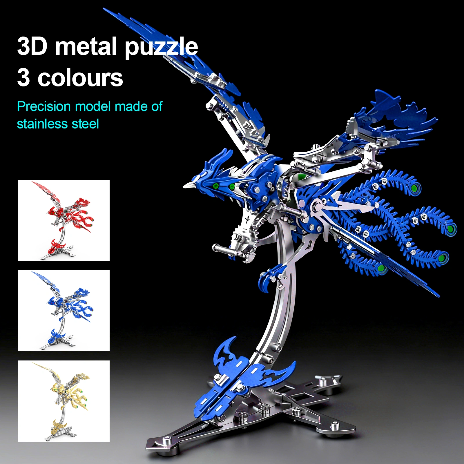 3D Metal Puzzle Phoenix DIY Assembly Model Kit Creative Educational STEM Intellectual Challenge Gift view 3
