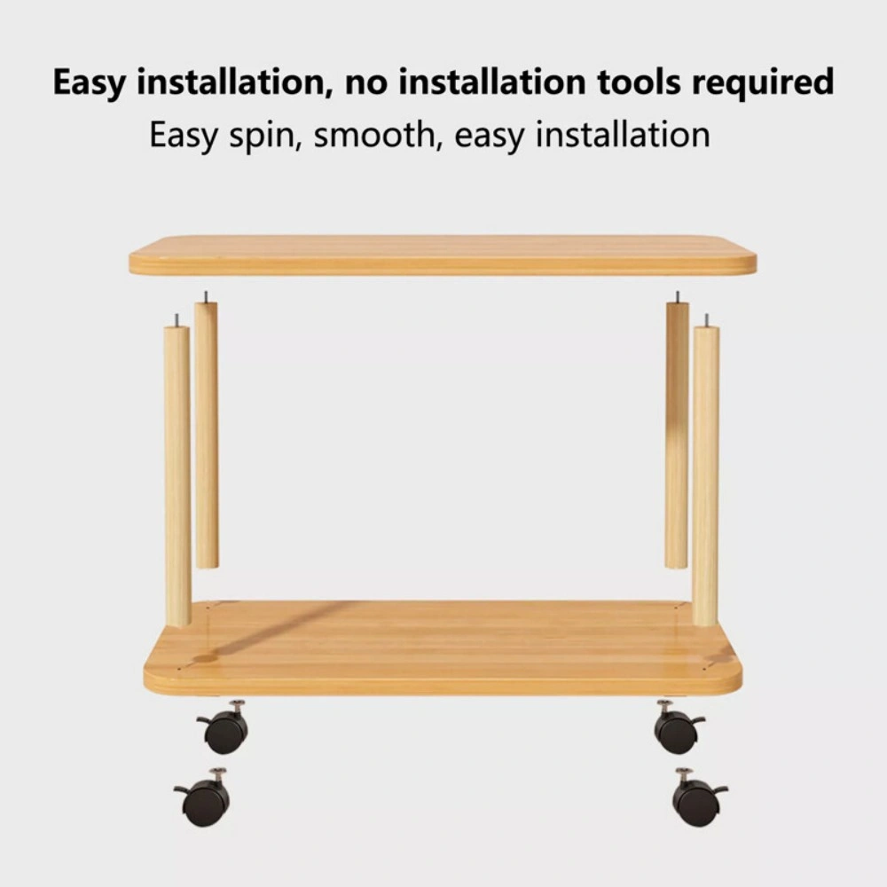 2-Tier Small Sofa Side Table with Wheels, Couch End Table for Coffee Tea Snack Storage view 3