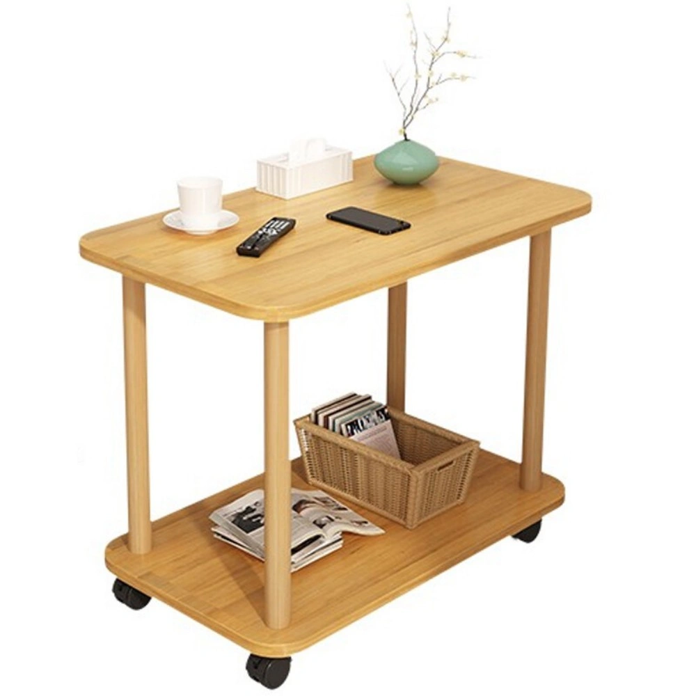 2-Tier Small Sofa Side Table with Wheels, Couch End Table for Coffee Tea Snack Storage view 5