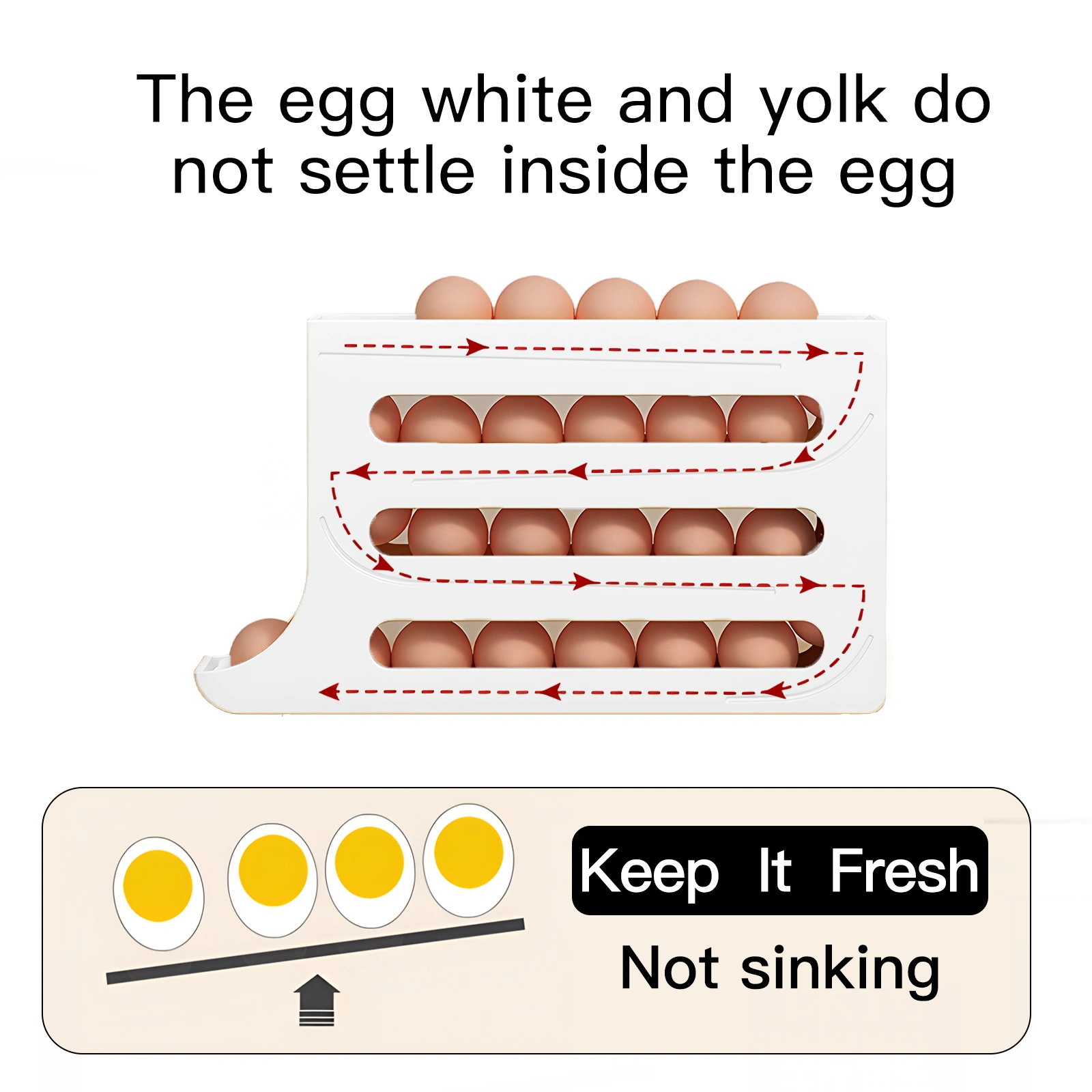 4-Tier Auto Rolling Egg Dispenser Organizer, Durable Plastic Egg Holder for Fridge & Countertop Kitchen view 4