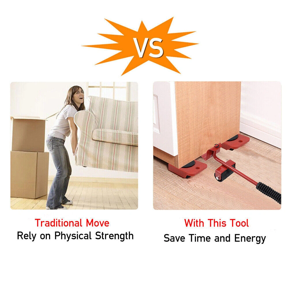 5 PCS Heavy Duty Furniture Movers Sliders, Wheel Shifter Lifter Set for Moving & Removal view 4