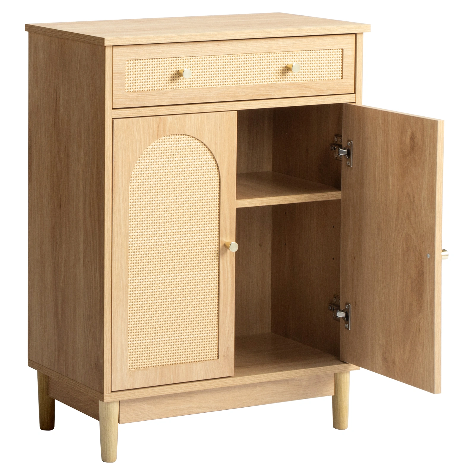 60x30x80cm Bathroom Tall Cabinet Natural Wood Color Particleboard Melamine Veneer Rattan 1 Drawer 2 Doors view 2