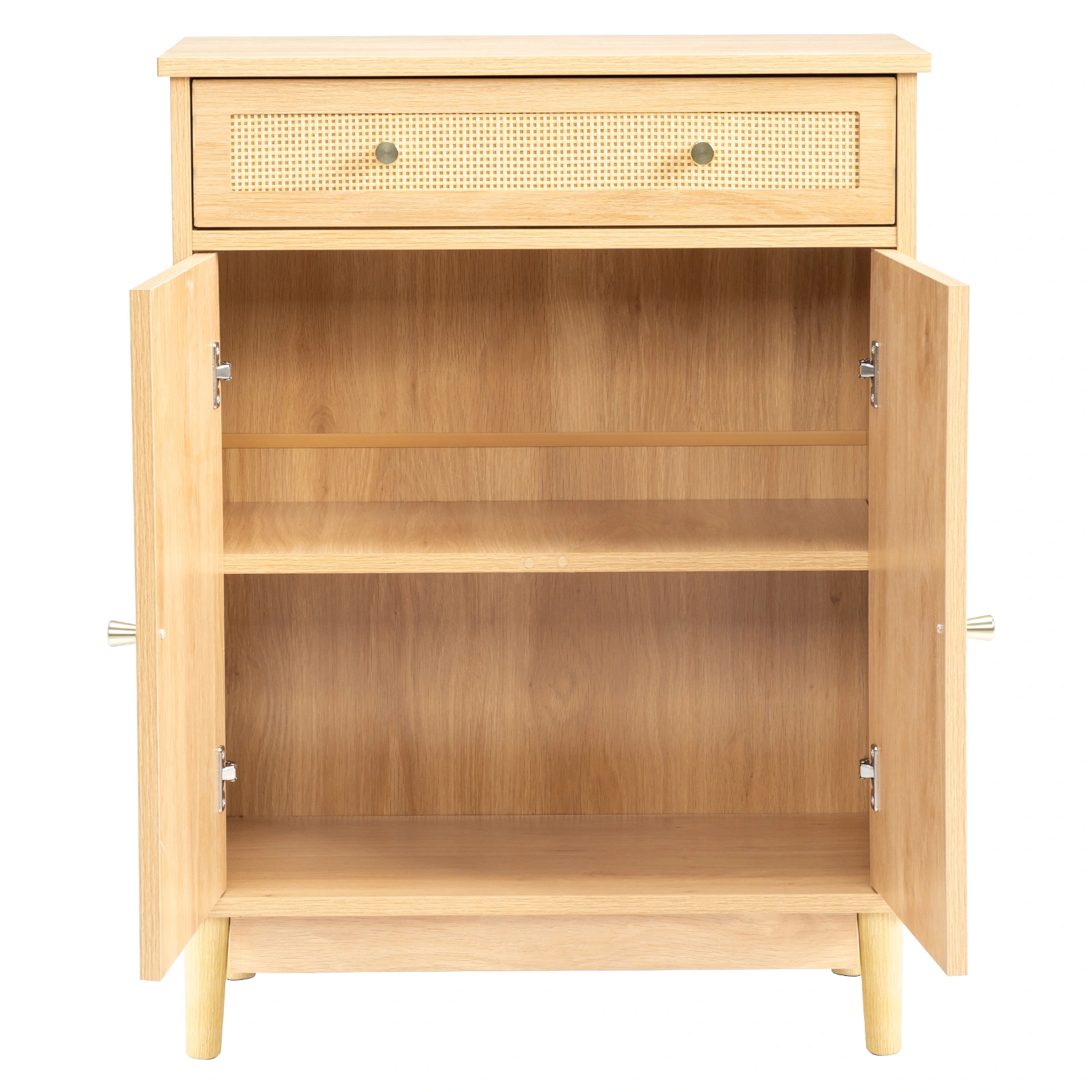 60x30x80cm Bathroom Tall Cabinet Natural Wood Color Particleboard Melamine Veneer Rattan 1 Drawer 2 Doors view 3