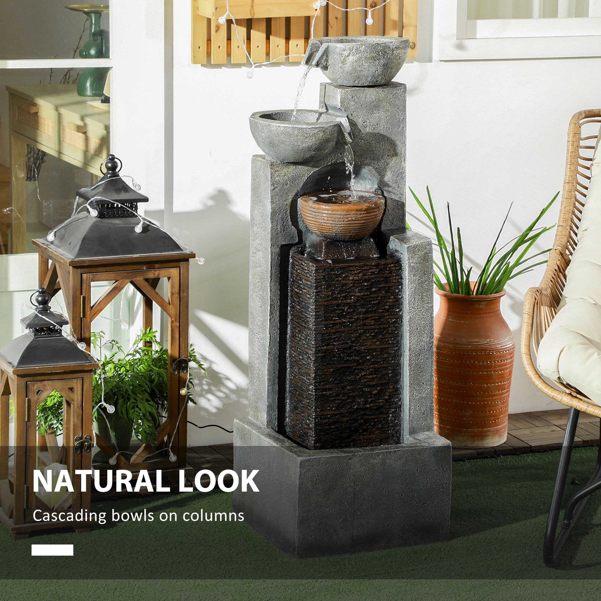 Decorative Water Fountain, Indoor Outdoor Pond Pump for Fish Tank, Garden, Home Office, Desktop Ornamental Aesthetic Calming Stream Flow view 2