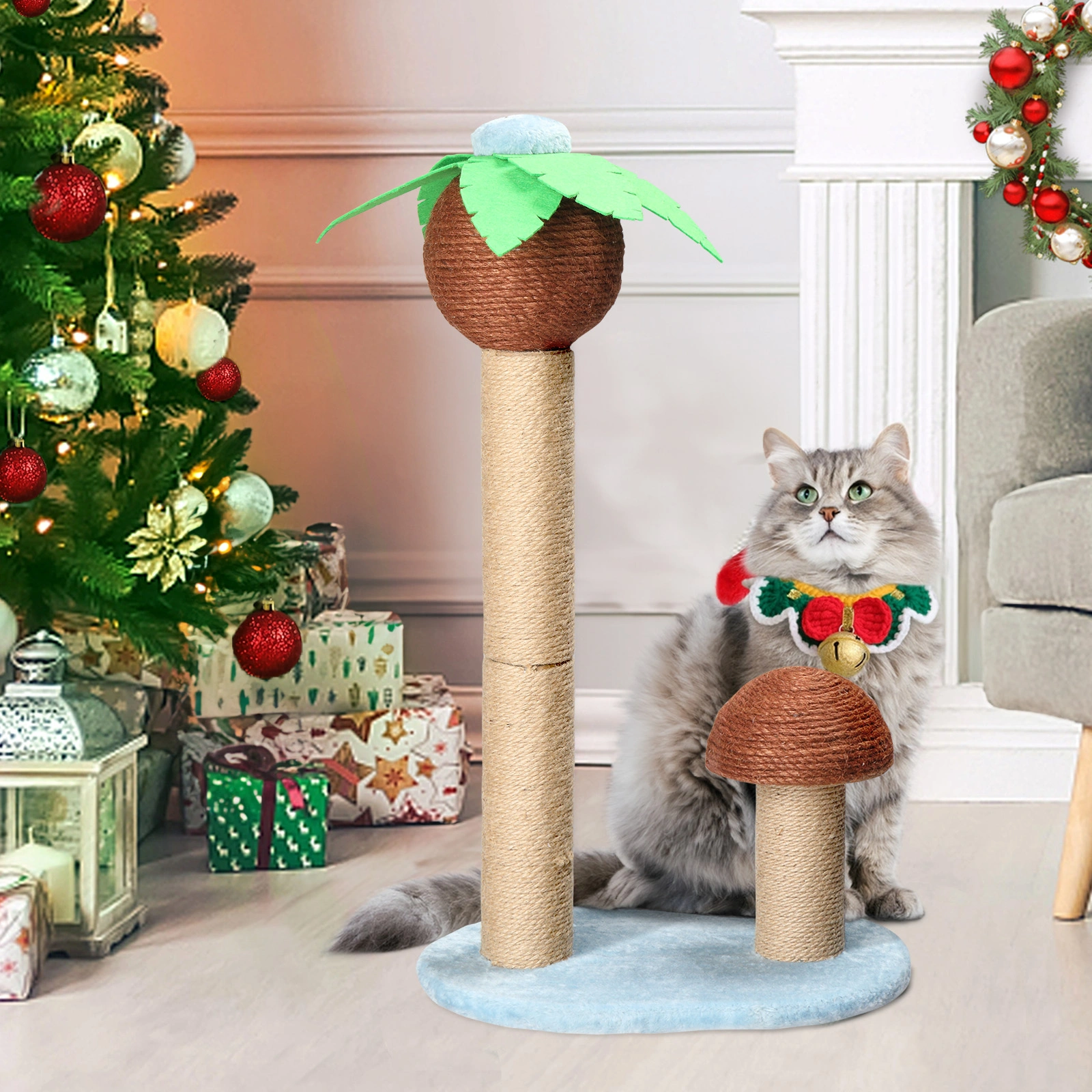 5" Coconut Palm Tree Cat Scratching Post with Natural Sisal Posts & Dangling Balls for Indoor Cats view 2