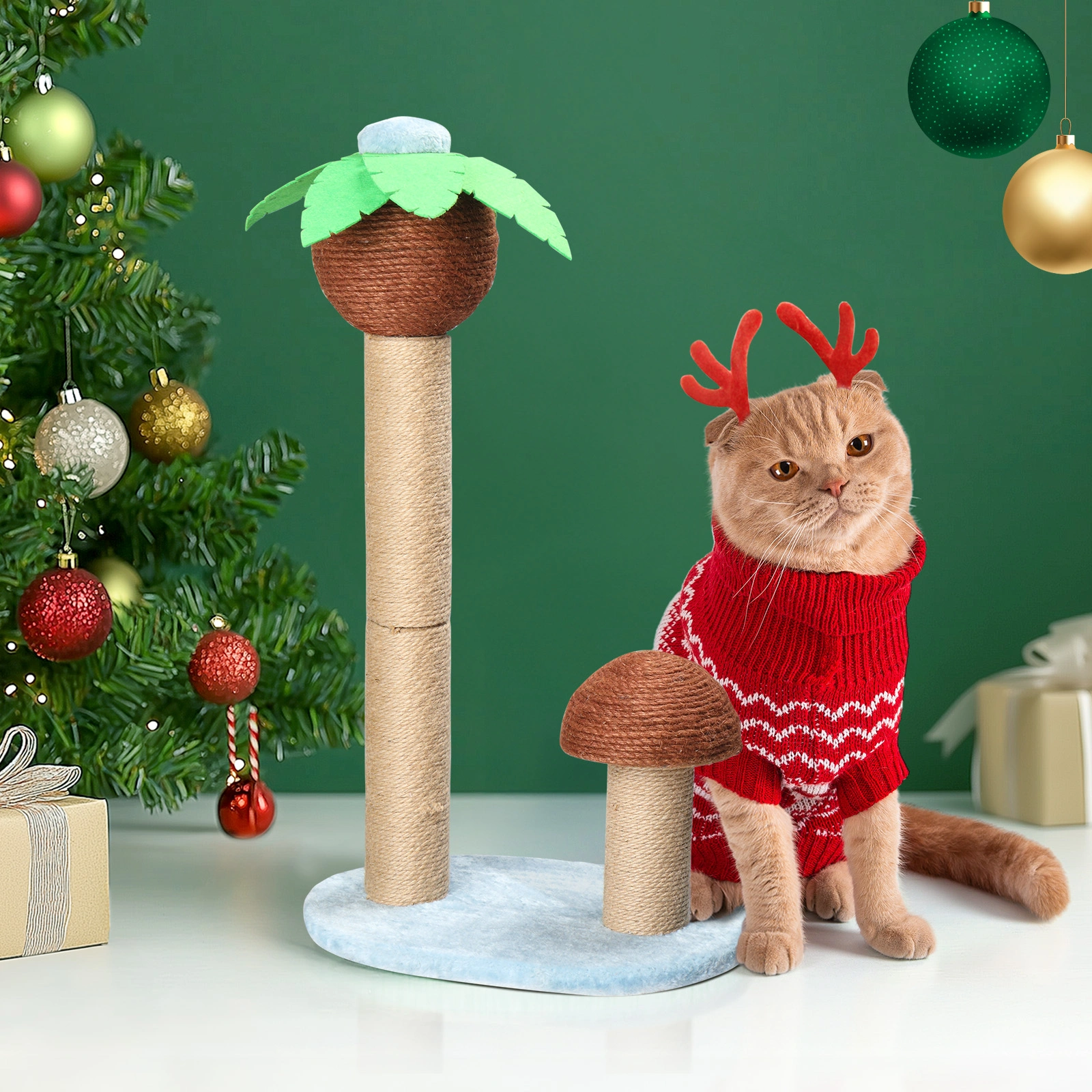 5" Coconut Palm Tree Cat Scratching Post with Natural Sisal Posts & Dangling Balls for Indoor Cats view 3