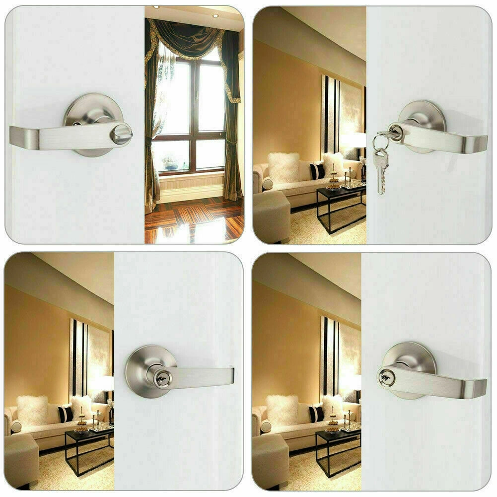 Home Entry Lever Three-Handle Door Lock Set Bathroom Entrance Passage W/3 Keys view 3