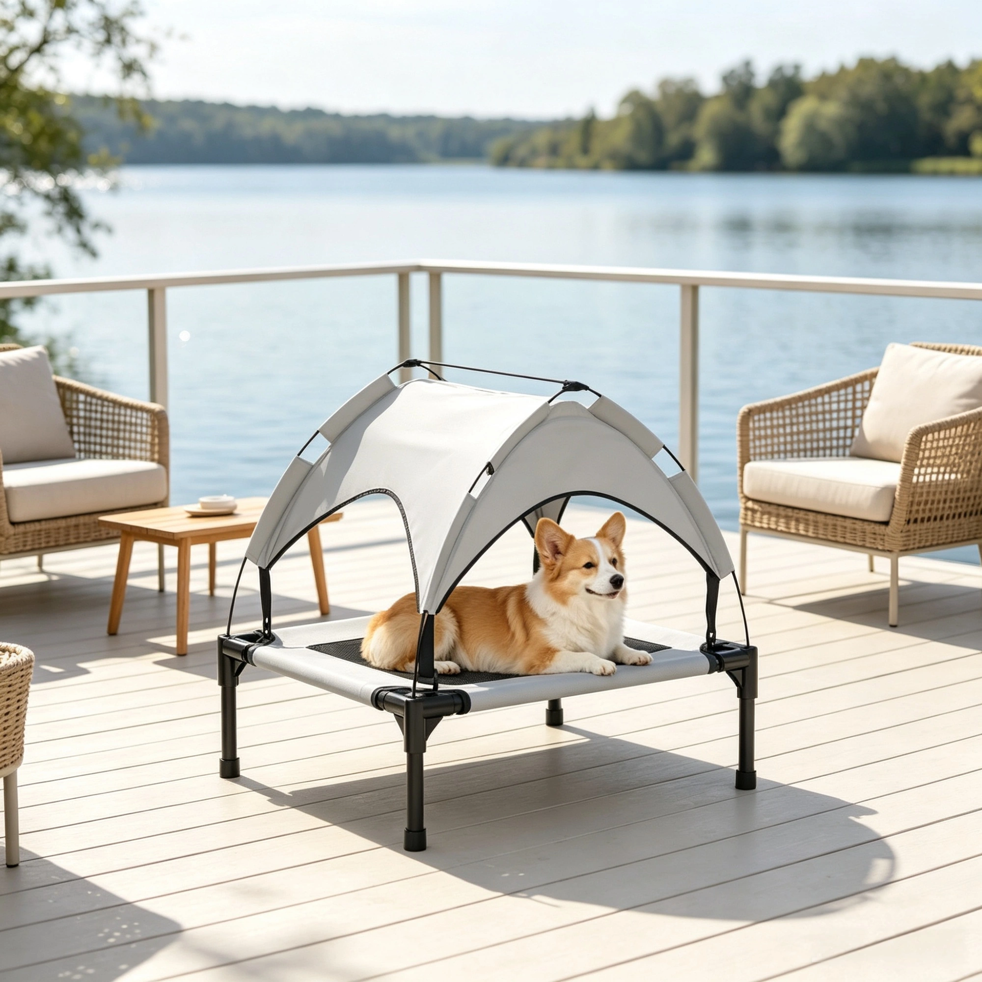 30x24x27 Portable Elevated Pet Cot with Canopy, Washable Mesh Dog Bed for Outdoor Use