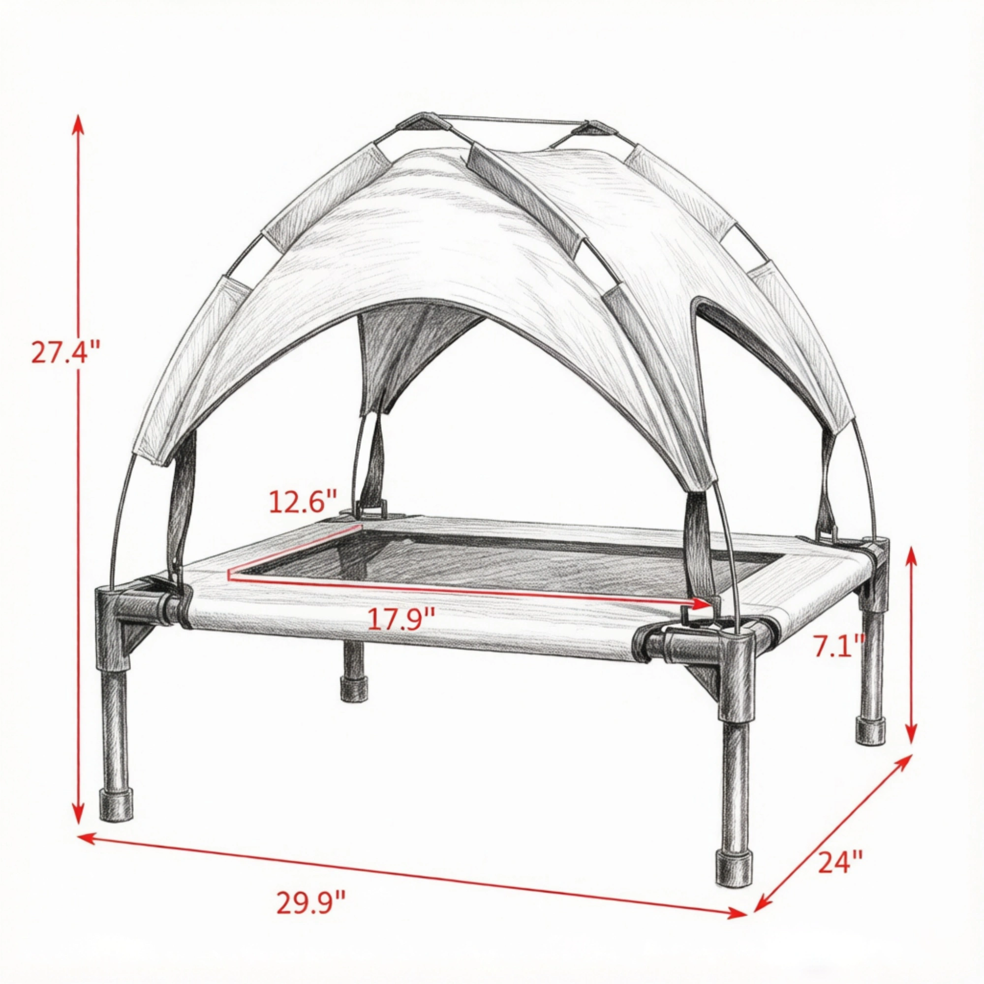 30x24x27 Portable Elevated Pet Cot with Canopy, Washable Mesh Dog Bed for Outdoor Use view 3