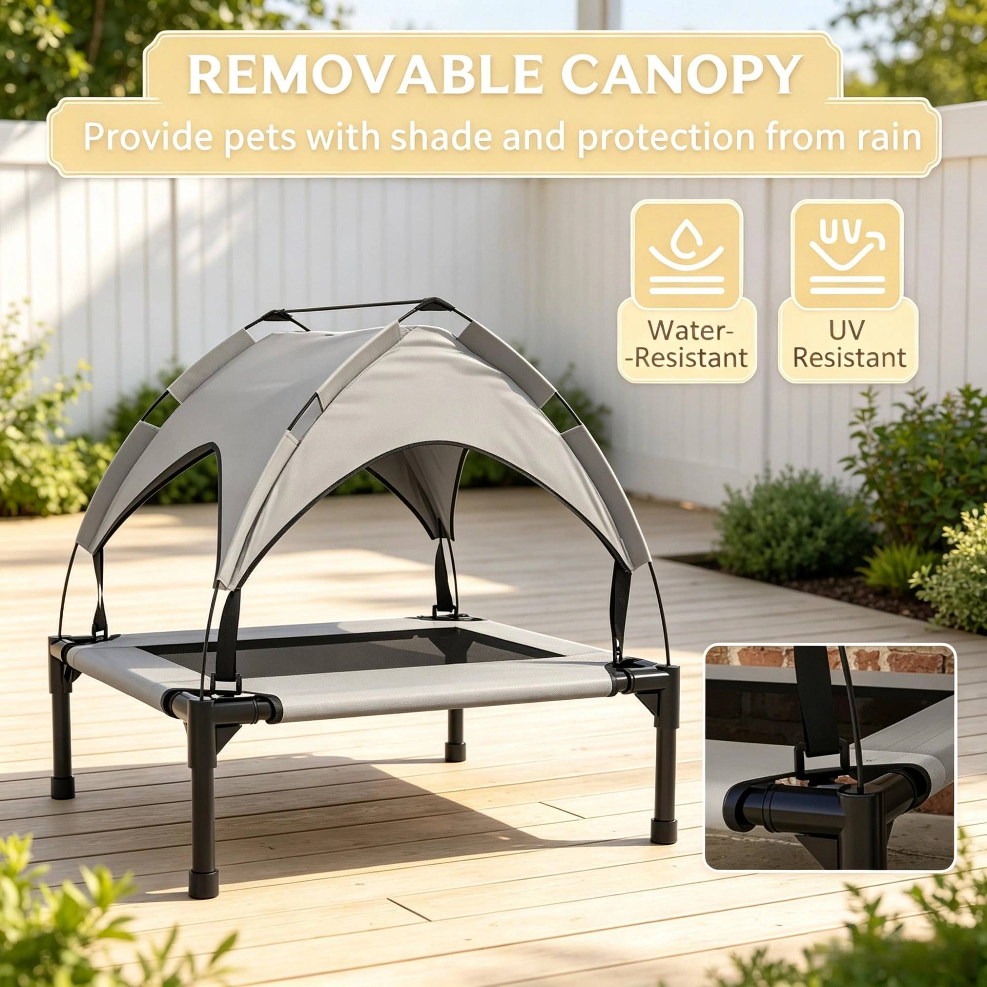 30x24x27 Portable Elevated Pet Cot with Canopy, Washable Mesh Dog Bed for Outdoor Use view 4
