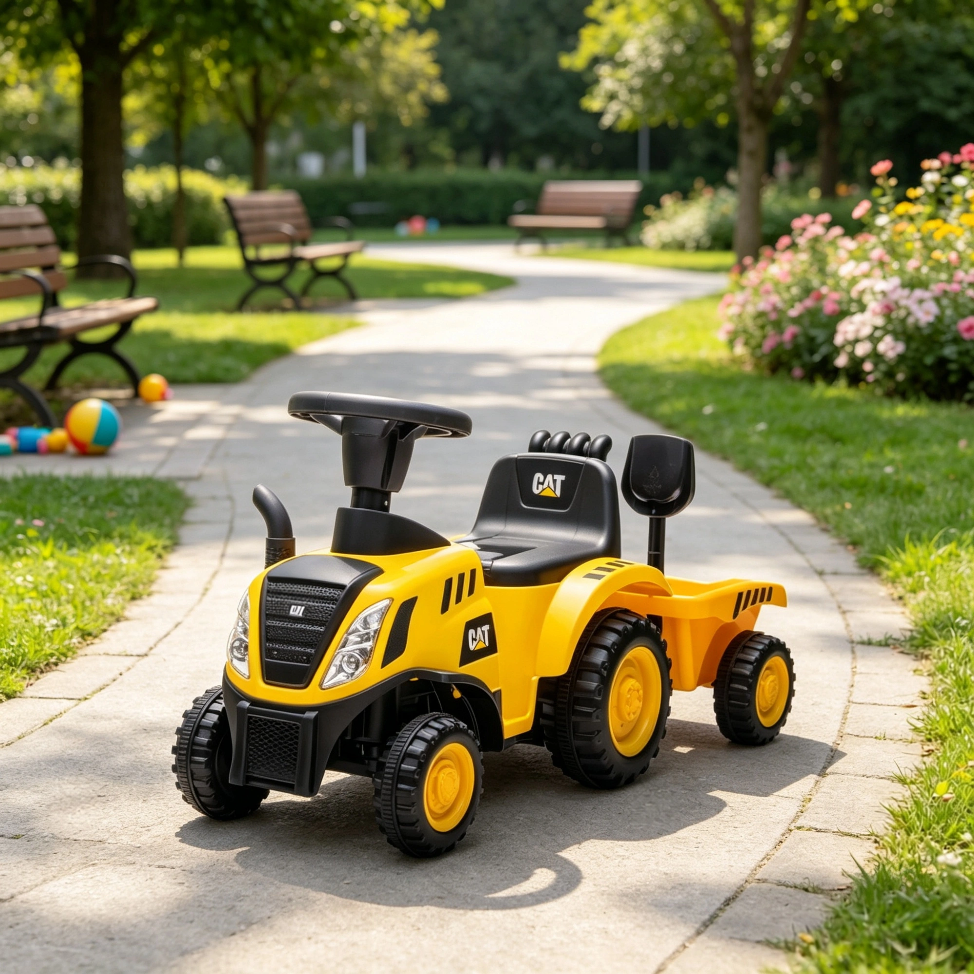 Kids Pedal Ride On Tractor Construction Toy with Shovel & Trailer for 18-36 Month Toddlers