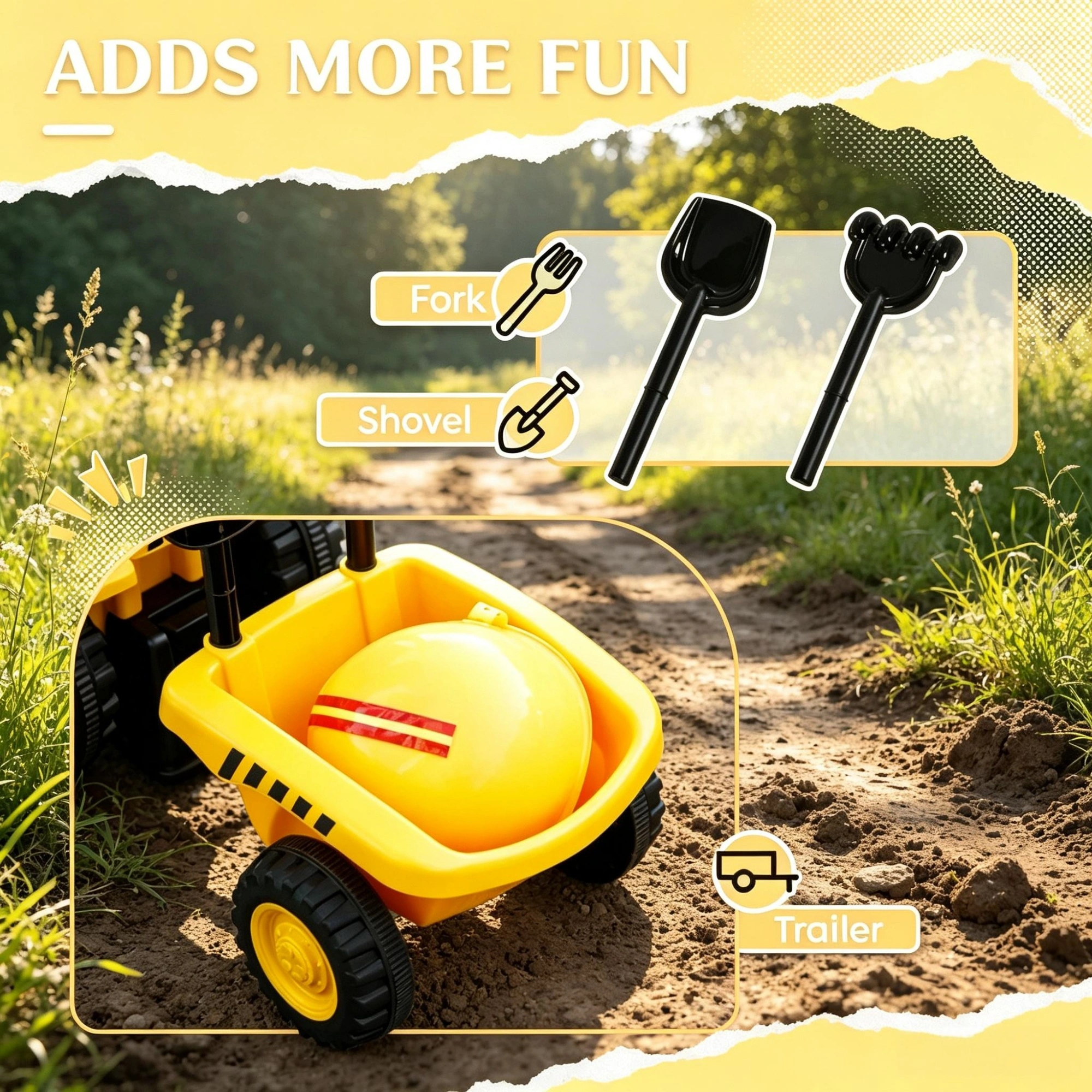 Kids Pedal Ride On Tractor Construction Toy with Shovel & Trailer for 18-36 Month Toddlers view 6