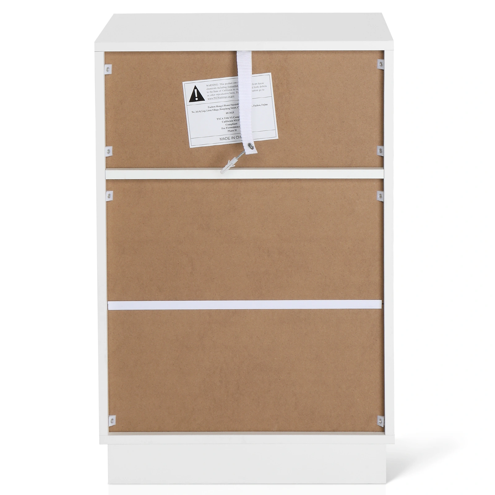 White Nightstand 40x30x60cm, 2-Drawer Bedside Table with Top Shelf, Melamine Finish P2 Particleboard, Beveled Edge Design view 10