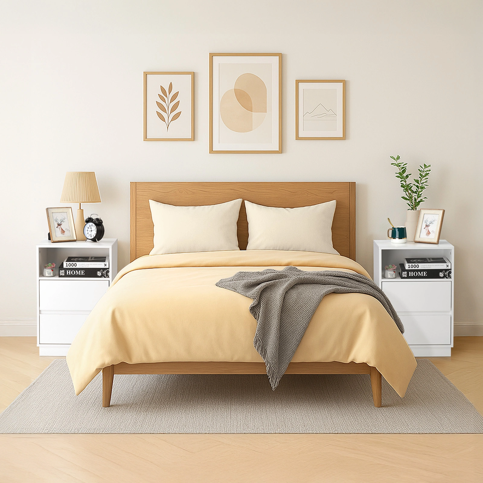 White Nightstand 40x30x60cm, 2-Drawer Bedside Table with Top Shelf, Melamine Finish P2 Particleboard, Beveled Edge Design view 8