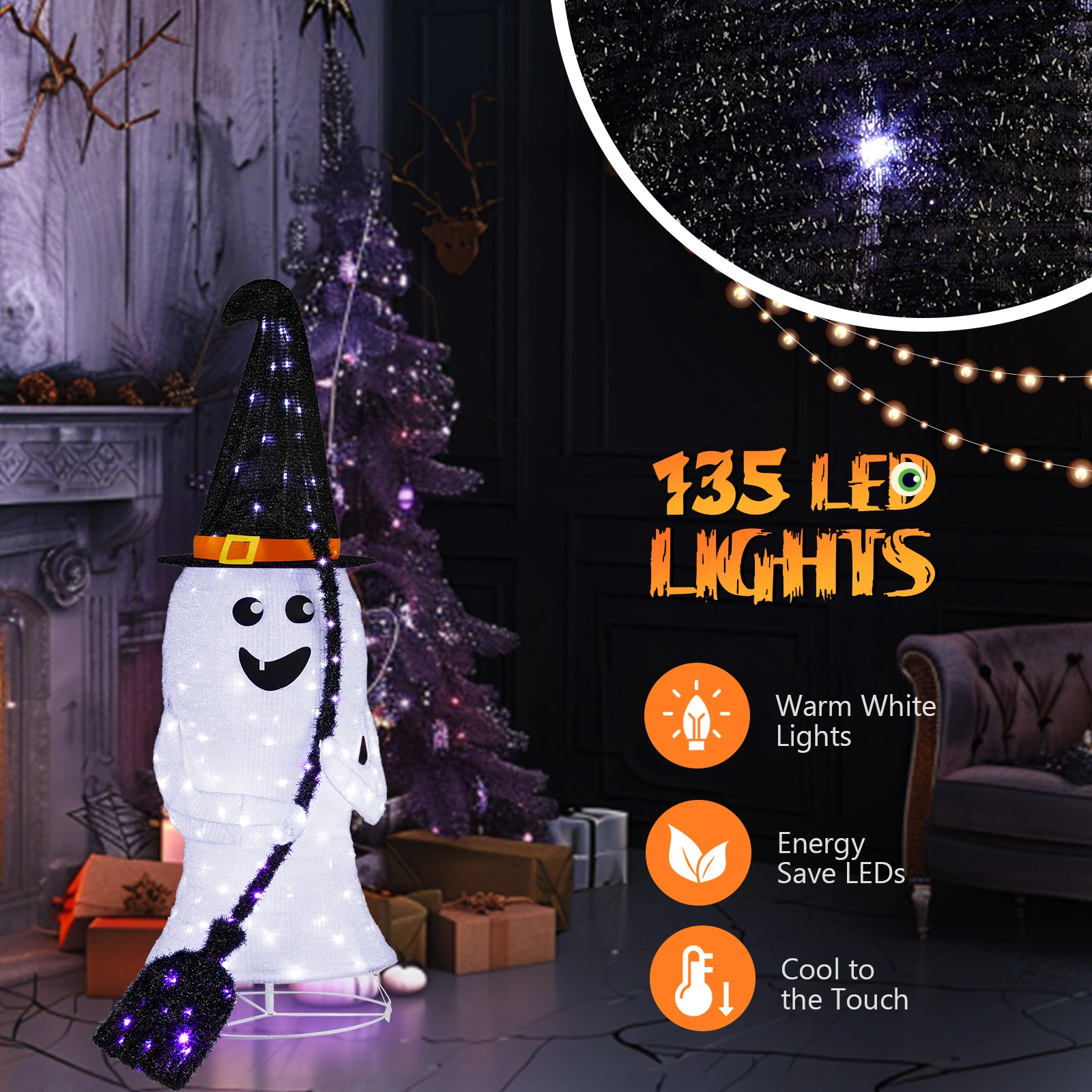 4ft Ghost 100LED Lighted Outdoor Halloween Decorations view 4