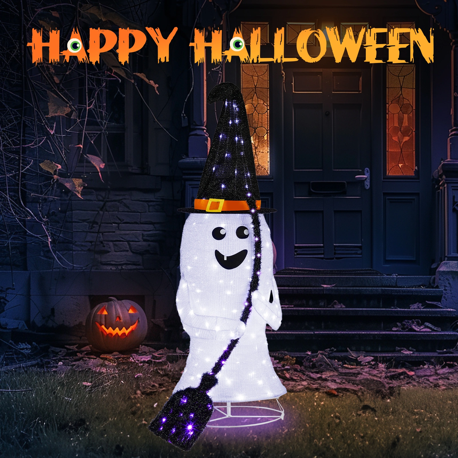 4ft Ghost 100LED Lighted Outdoor Halloween Decorations view 5