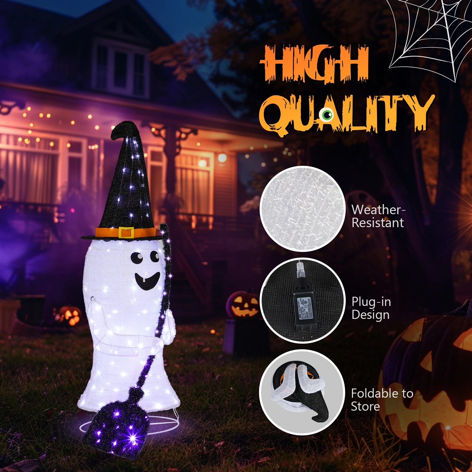 4ft Ghost 100LED Lighted Outdoor Halloween Decorations view 7