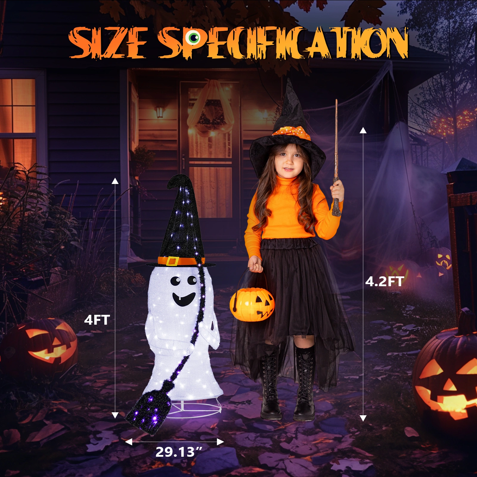 4ft Ghost 100LED Lighted Outdoor Halloween Decorations view 8