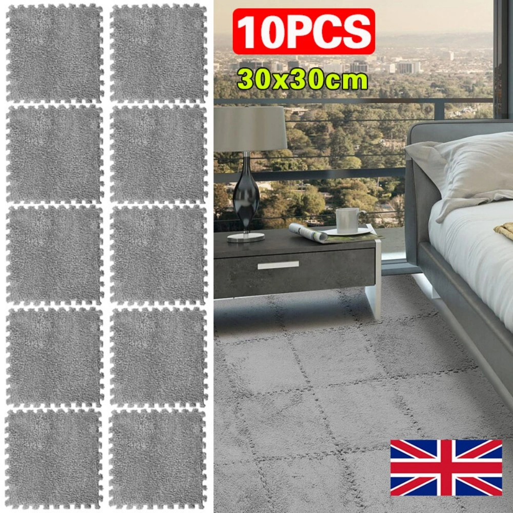 10 Pack Interlocking Carpet Tiles Soft Plush Floor Mat for Kids Crawling Room UK