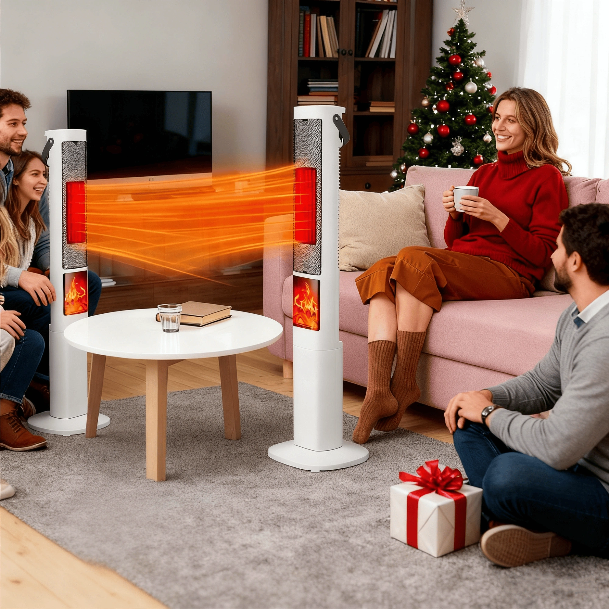 Oscillating Space Heater with 3D Flame Effect, 120° Wide Angle, 30% Faster Heat, 5 Timer, Remote Control, Tip-Over Safety