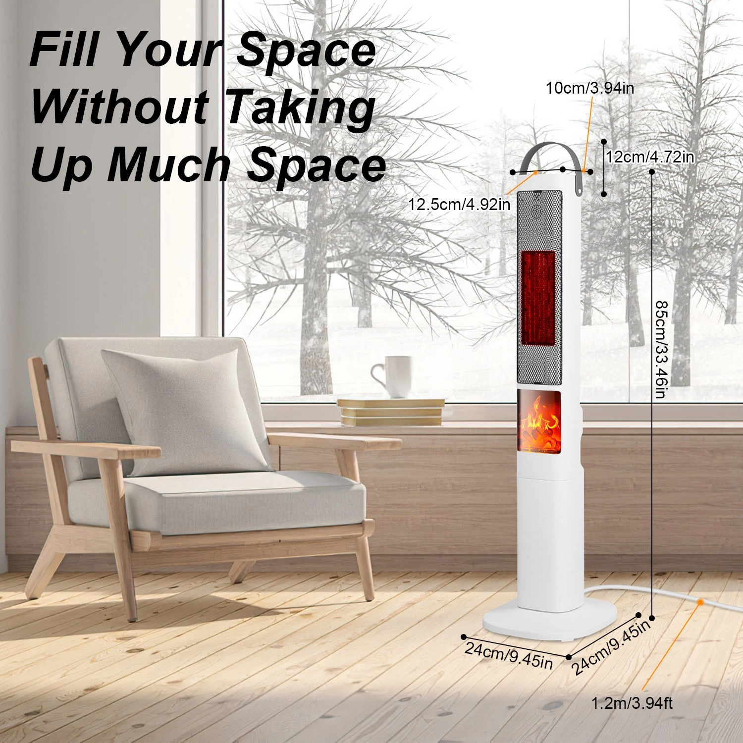 Oscillating Space Heater with 3D Flame Effect, 120° Wide Angle, 30% Faster Heat, 5 Timer, Remote Control, Tip-Over Safety view 14