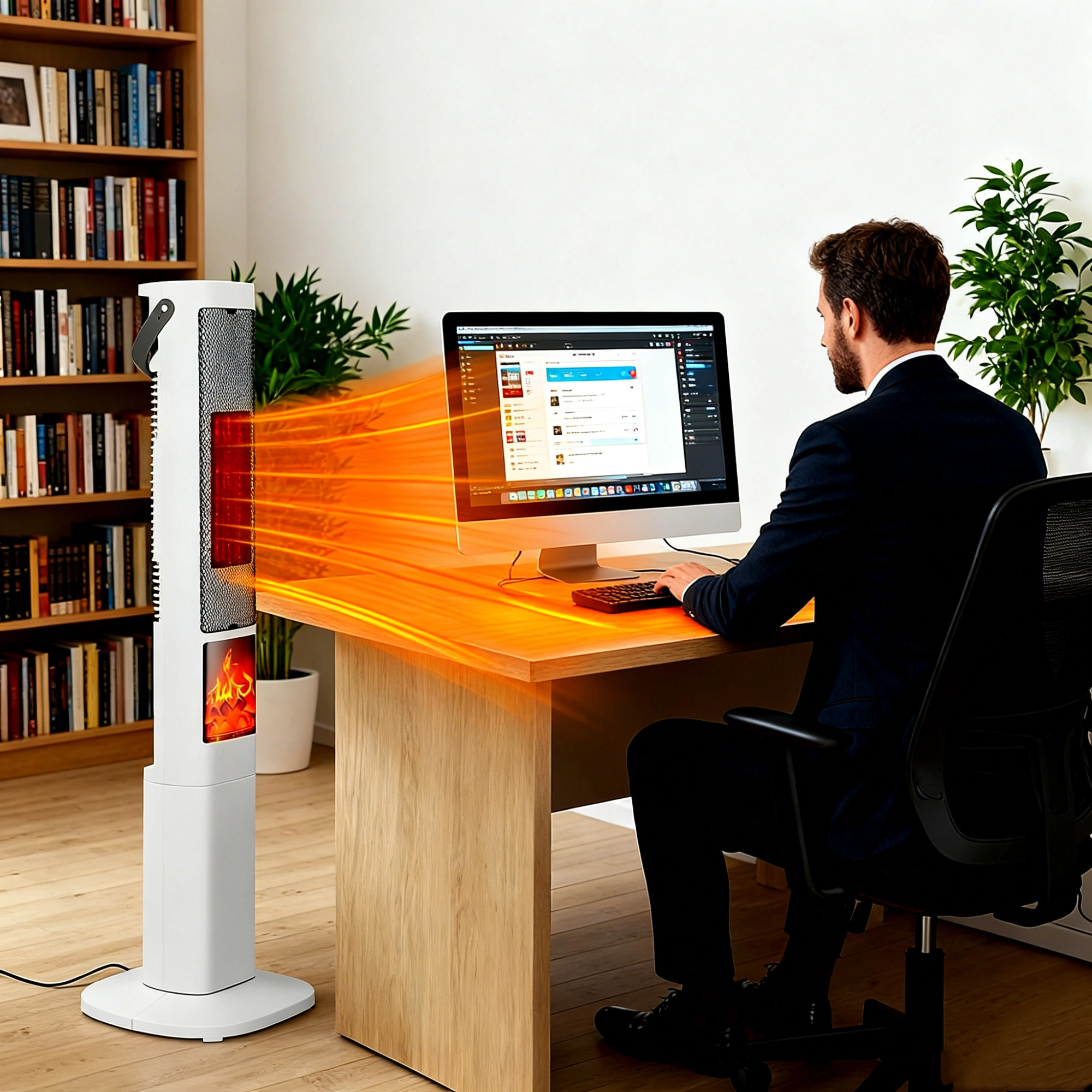 Oscillating Space Heater with 3D Flame Effect, 120° Wide Angle, 30% Faster Heat, 5 Timer, Remote Control, Tip-Over Safety view 3