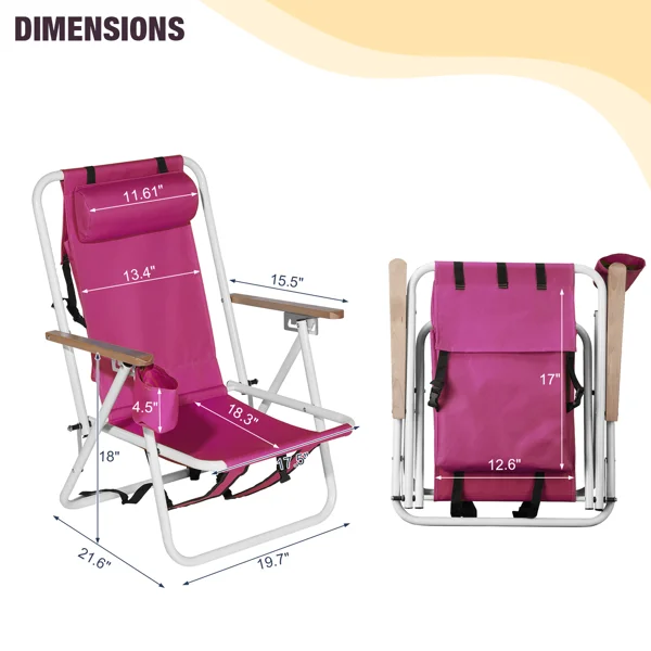 1 PC Barbie Pink Folding Beach Chair, 7.9 Inch Seat Height, 17.7 Inch Wide, 17.3 Inch Deep, Steel Tube Frame with Oxford Fabric, 120kg Load Capacity view 6