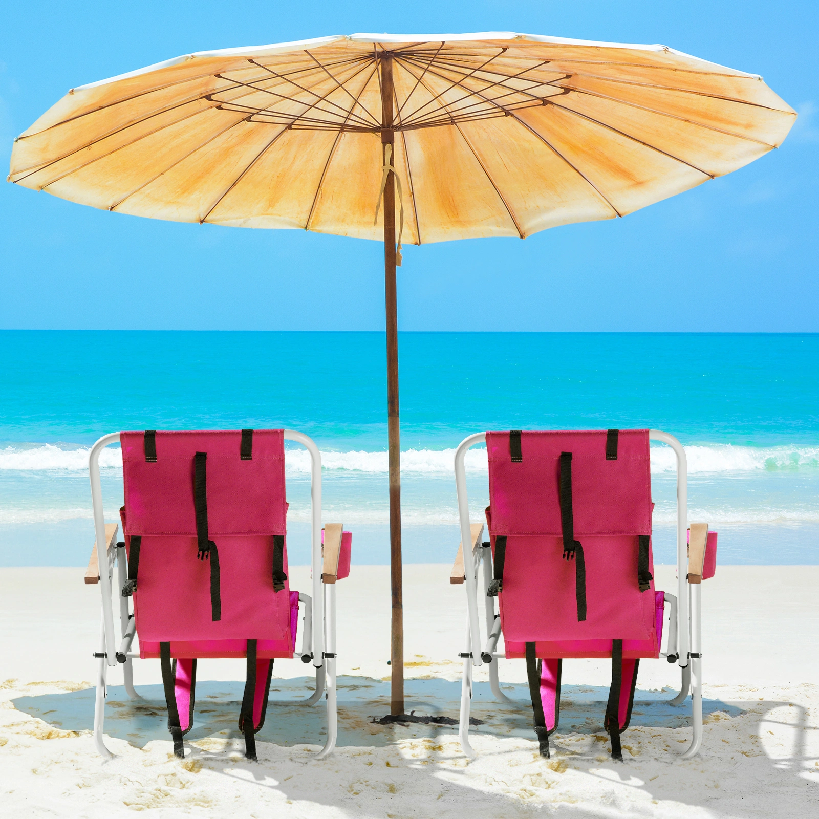 1 PC Barbie Pink Folding Beach Chair, 7.9 Inch Seat Height, 17.7 Inch Wide, 17.3 Inch Deep, Steel Tube Frame with Oxford Fabric, 120kg Load Capacity view 17