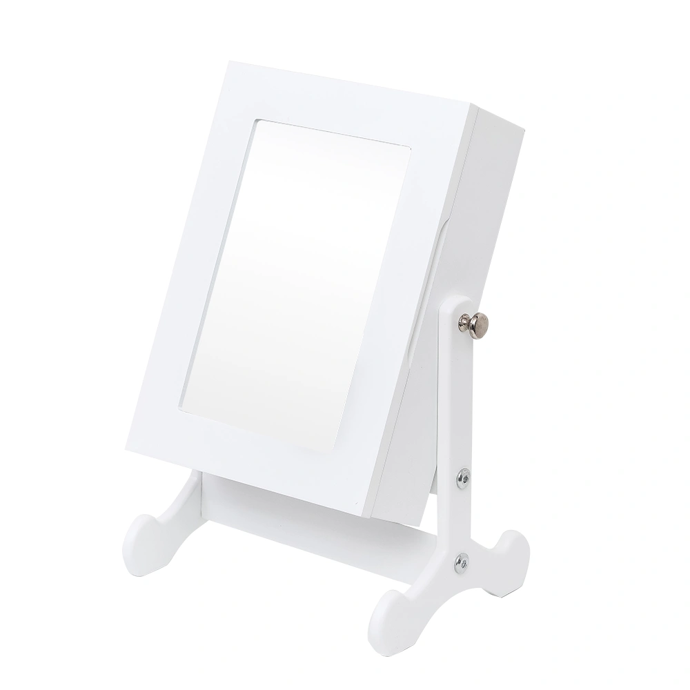 White Countertop Jewelry Cabinet with Mirror & Stand - Small Armoire Storage Box Organizer view 2