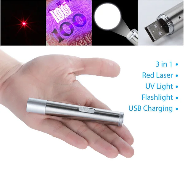 3 in1 1mw USB Rechargeable Pet Toy Pen Flashlight Red laser Beam UV Light 3-Modes Lamp (US Logistics For USPS/DHL/Fedex/UPS. No designated logistics accepted,TK/TMEU only For self-pickup) view 5
