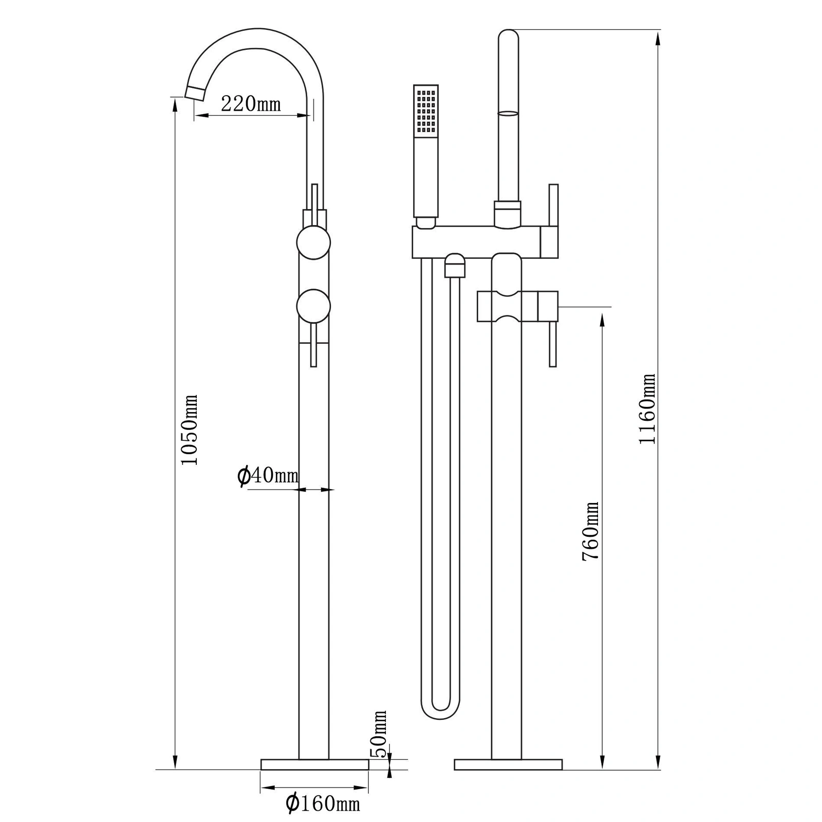 Floor Mount Bathtub Faucet Freestanding Tub Filler Matte Black Standing High Flow Shower Faucets with Handheld Shower Mixer Taps Swivel Spout[Unable ship on weekends, TK/TEMU only for pickup, only TX10643 warehouse supports GOFO]auti view 6