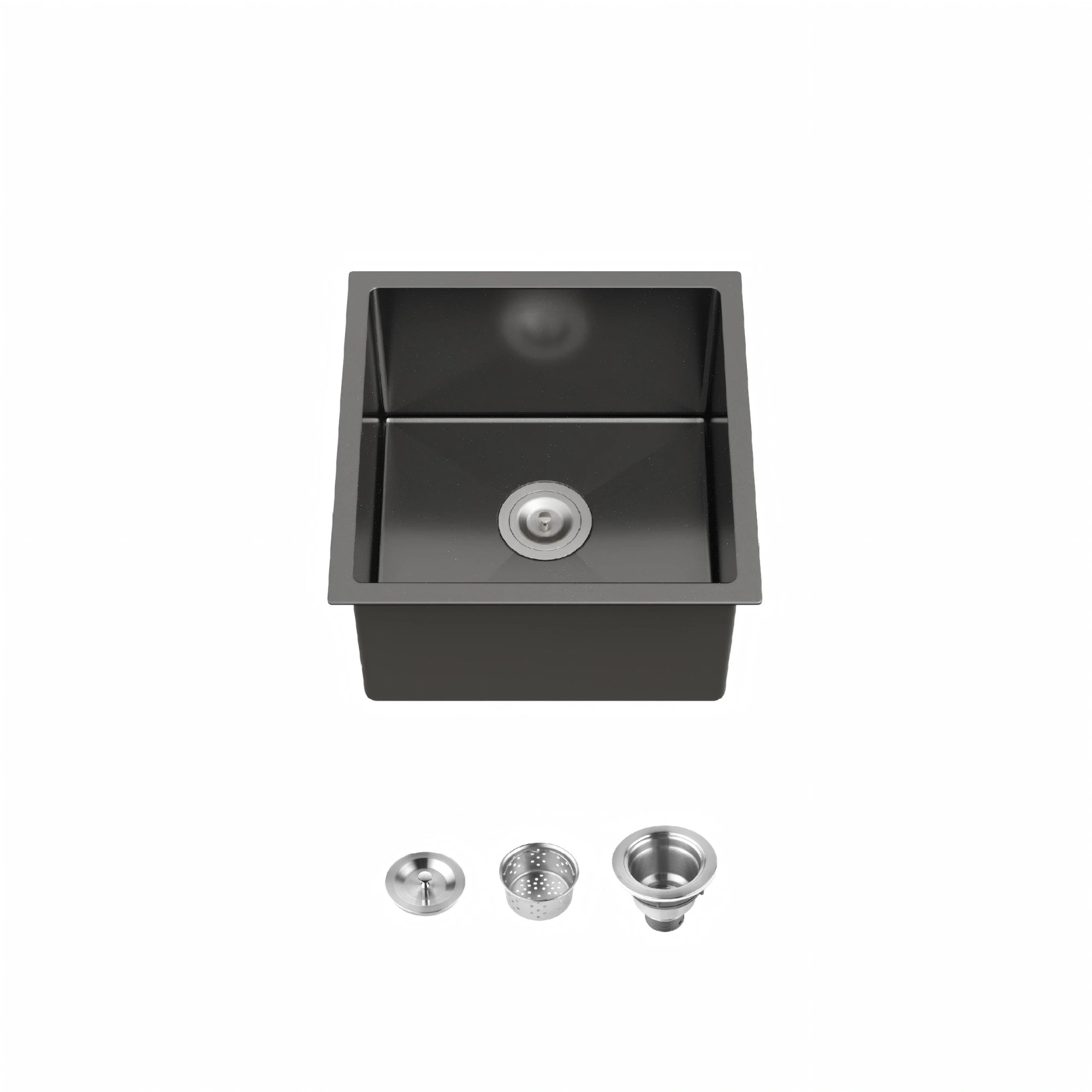 Stainless Steel Kitchen Sink, 18″x18″ Single Bowl, Undermount HandmadeSink in Black, with US Standard Drain and Hook[Unable ship on weekends, TK/TEMU only for pickup, only TX10643 warehouse supports GOFO]